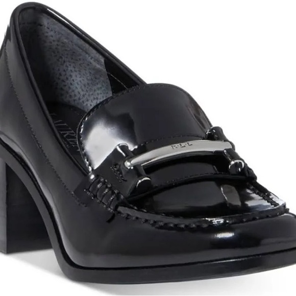 Lauren Ralph Lauren  Dalena Black patent leather heeled Loafers Neutral Sz.6 - Picture 2 of 4